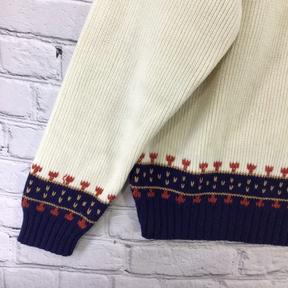JC Penney Vintage Sweater 70's Nordic Knit Mens Sz‎ L Large Flaw Small Hole